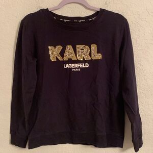 Karl Lagerfeld Black Gold Sequins Pearl Logo Women’s Sweatshirt Size XS